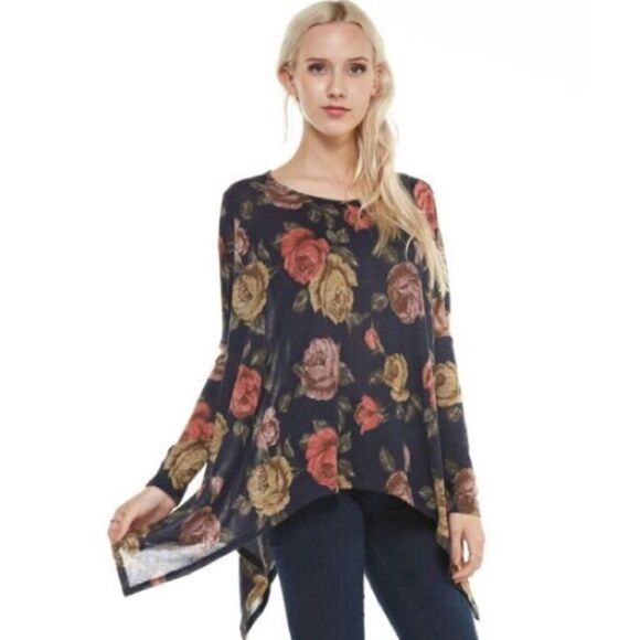 NWT Floral Print Sharkbite Top  - Picture 2 of 5